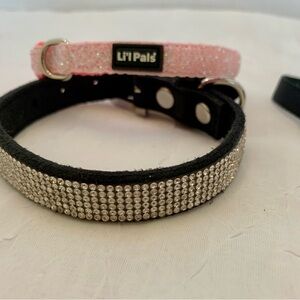 Li'l Pals Pink sparkle,Black rhinestone and harness Dog/cat Collars.and Set 3
